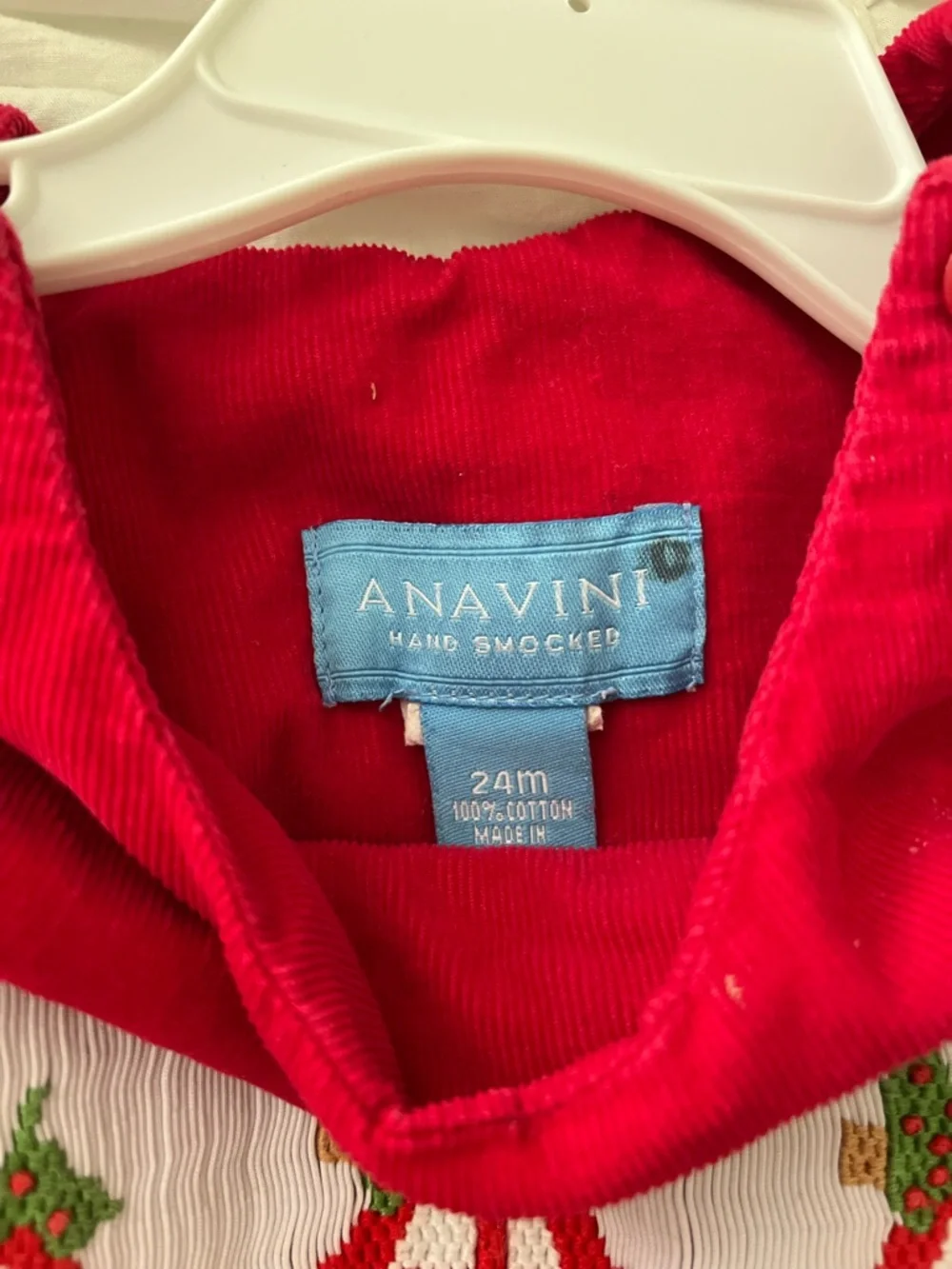 Anavini Red Smocked Corduroy Holiday Jon Jon 24m